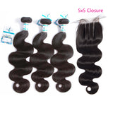 Lakihair  8A Brazilian Virgin Hair 3 Bundles Body Wave Weave With Lace Closure 5*5